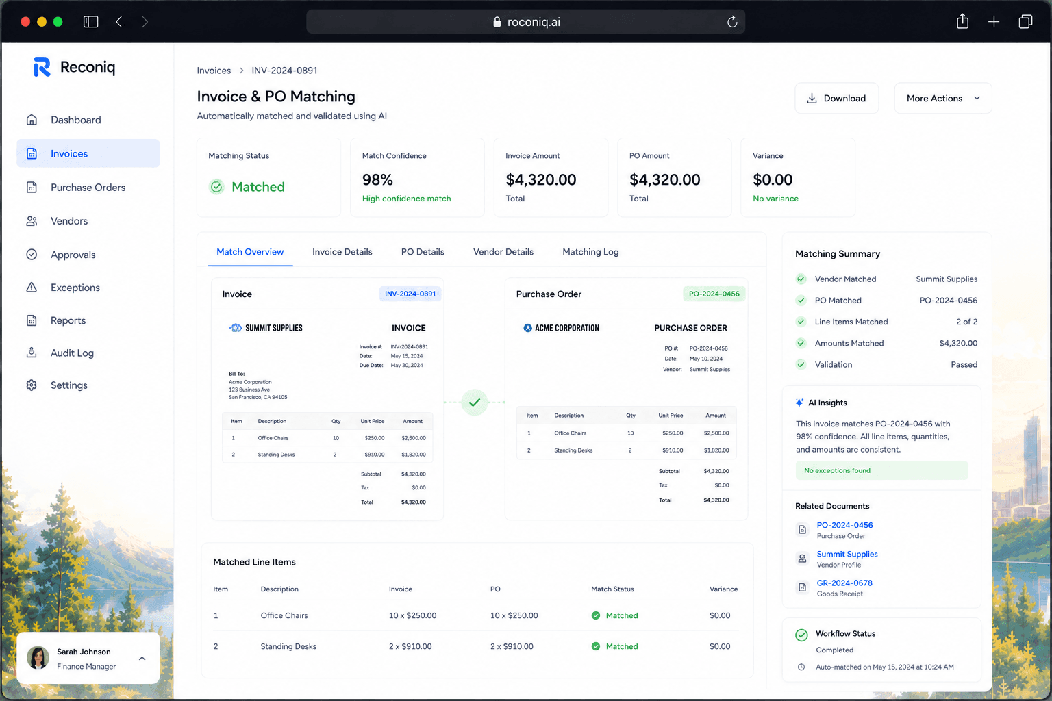 Invoice & PO Matching Engine